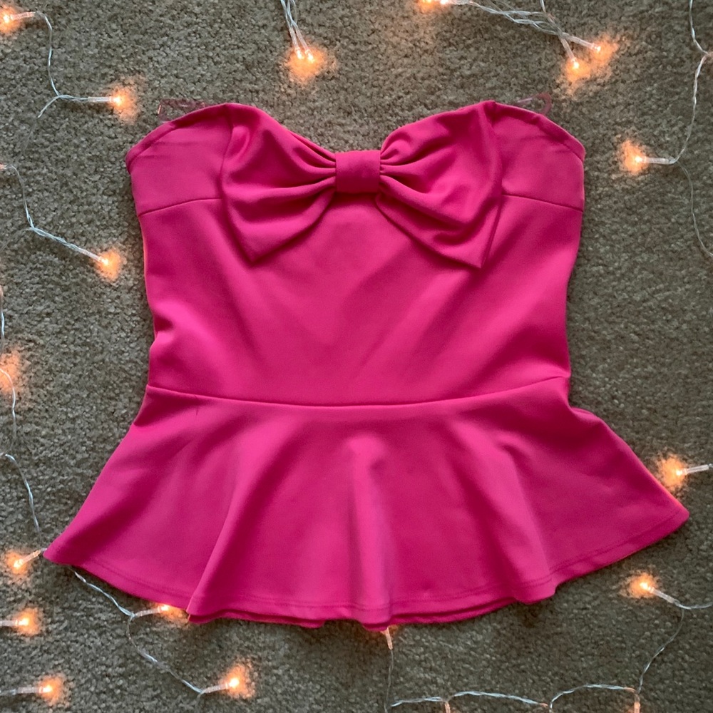 Bow neckline peplum top